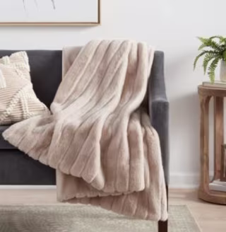 Textured Faux Fur Reversible Throw Blanket