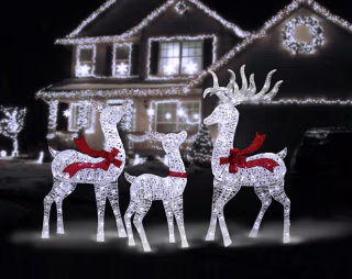 Pre-Lit 3-Piece Twinkling Iced Deer Family