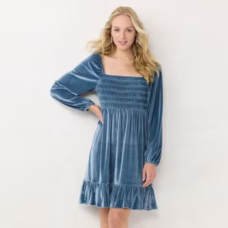LC Lauren Conrad Smocked Velvet Mini Dress