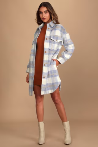 Warmest Winter Blue Multi Plaid Wool Jacket
