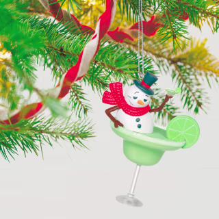 Feliz Navidad Snowman in Margarita Glass Musical Ornament