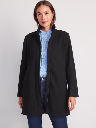 Soft-Brushed Funnel-Neck Coat for Women