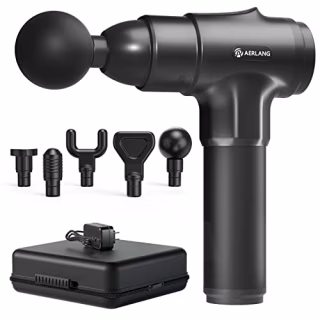 AERLANG Massage Gun, Deep Tissue Massager, Portable Muscle Massage Gun for Back Neck Muscle Relieve, Quiet Brushless Motor 20 Variable Speeds Digital Display 6 Massage Heads and Carrying Case