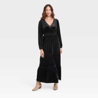 Women's Long Sleeve Velvet A-Line Dress - Knox Rose(TM)
