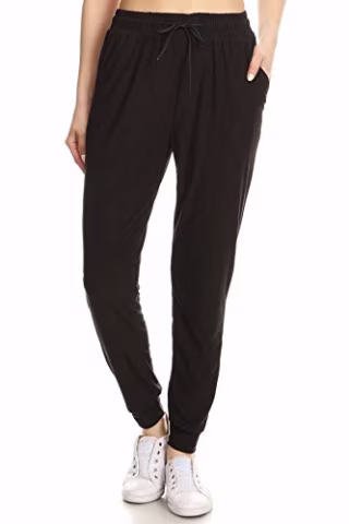 Leggings Depot Women's Relaxed fit Jogger Track Cuff Sweatpants with Pockets-JGA-Black-L
