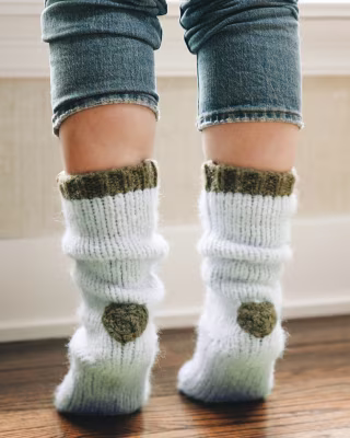 Knit Heart Slipper Socks - Arctic & Olive