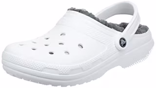 Crocs Unisex Men's and Women's Classic Lined Clog | Fuzzy Slippers, White/Grey 2, 3 US