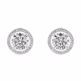 Cate & Chloe Ariel 18k White Gold Halo CZ Stud Earrings, Silver Simulated Diamond Earrings, Round Cut Earring Studs, Best Gift Ideas for Women, Girls, Ladies, Special-Occasion Jewelry