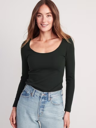 Fitted Long-Sleeve Rib-Knit Top for Women