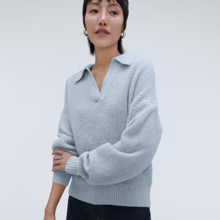 Women's Alpaca Waffle-Stitch Polo Shirt by Everlane in Mist, Size XXS