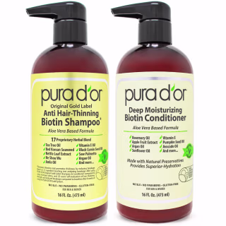 PURA D'OR Biotin Original Gold Label Anti-Thinning (16oz x 2) Shampoo &amp; Conditioner Set, Clinically Tested Effective Solution w/ Herbal DHT Ingredients, All Hair Types, Men &amp; Women (Packaging Varies)