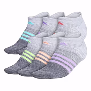 adidas Womens Superlite (6-pair) No Show Sock, Grey/Purple Tint/Haze Coral, Medium US