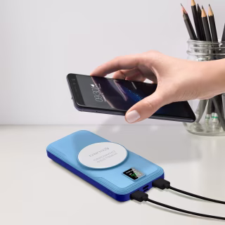 PowerUp StyleHub Wireless Charging 10,000mAh Dual USB Backup Battery - Light Blue/Navy