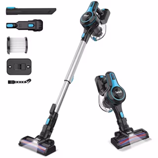 INSE Cordless Vacuum Cleaner, 6-in-1 Rechargeable Stick Vacuum with 2200 m-A-h Battery, Powerful Lightweight Vacuum Cleaner, Up to 45 Mins Runtime, for Home Hard Floor Carpet Pet Hair-N5S Azure