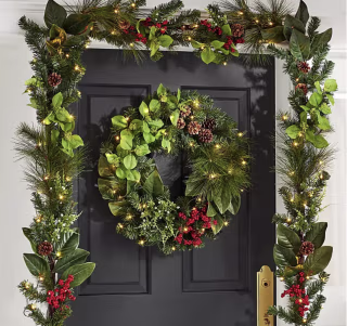 Pre-Lit Holiday Wreath and Garland Set