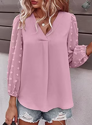 Samefar Women's Casual V Neck Long Sleeve Pom Pom Shirt