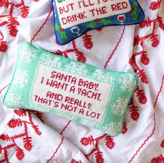 Santa I Want A Yacht Needlepoint Pillow