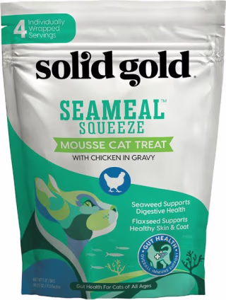 Solid Gold SeaMeal Squeeze with Chicken In Gravy Mousse Lickable Cat Treat, 4 count