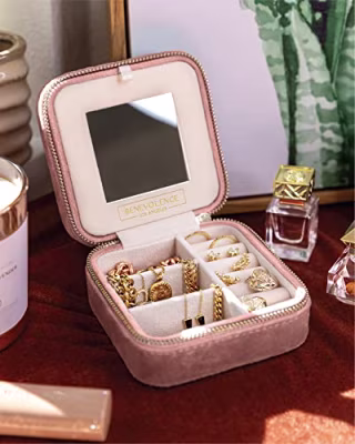 Benevolence LA Plush Velvet Travel Jewelry Box Organizer