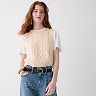 Cropped cable-knit sweater shell