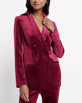 Velvet Double Breasted Shawl Collar Blazer