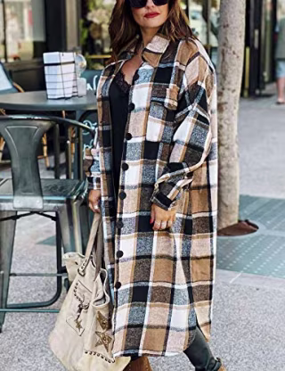 Omoone Women's Long Plaid Shacket