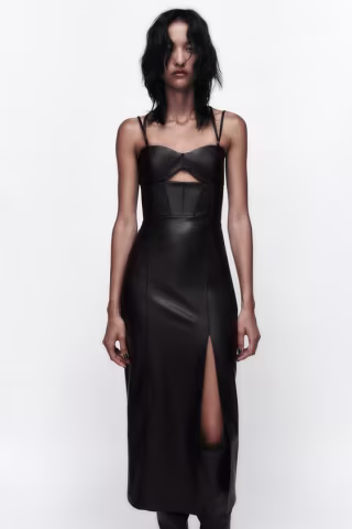 TOPSTITCHED FAUX LEATHER DRESS