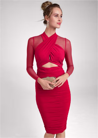 Cross-Neck Bodycon Dress