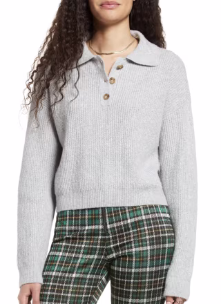 Rib Long Sleeve Polo Sweater