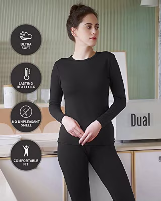 WEERTI Thermal Underwear for Women Long Johns Women with Fleece Lined, Base Layer Women Cold Weather Top Bottom(Black M)
