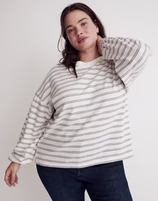Plus Cotton Long-Sleeve Tee in Stripe