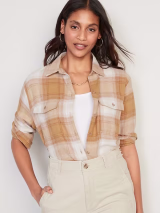 Long-Sleeve Plaid Flannel Boyfriend Tunic Shirt for Women