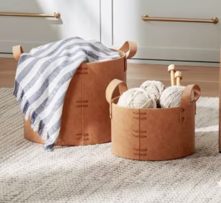 Faux Leather Storage Bin