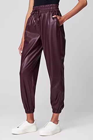 BLANKNYC Womens Vegan Leather Joggers, Fashionable & Stylish Pants, Grape Shake, Medium