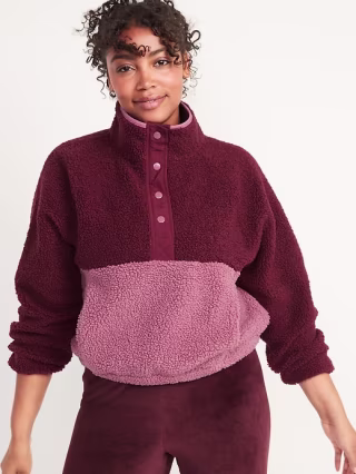 Long-Sleeve Oversized Two-Tone Sherpa Sweatshirt