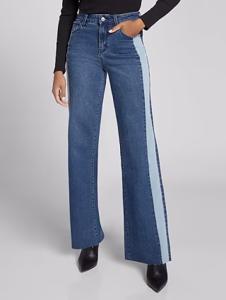 New York & Company High-Waisted Colorblock Wide-Leg Jeans