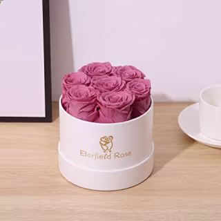 Eterfield Preserved Roses That Last a Year Eternal Rose in a Box Real Rose Without Fragrance Gift for Her (7 Pink Roses, Round White Box)