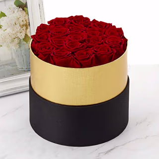 Eterfield Real Roses Handmade Preserved Roses in a Box That Last a Year Gift for Her (Round Black Box, 18 Red Roses)