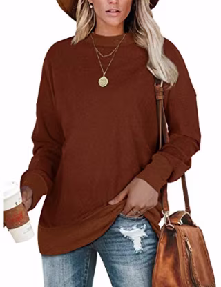 Geifa Sweatshirts for Women Fall Sweaters 2022 Crewneck Long Sleeve Tops Caramel M