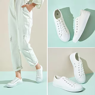 White Sneakers for Women Low Top Canvas Shoes Womens Canvas Sneakers Women's Fashion Sneakers Slip on Casual Tennis Shoes(White Mono.US10)