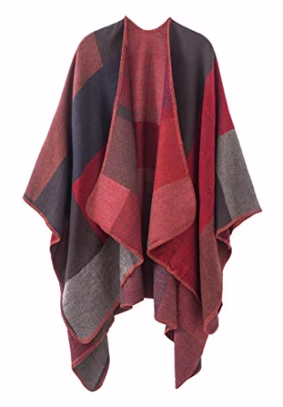 Urban CoCo Women's Color Block Shawl Wrap Open Front Poncho Cape (Series 1-red)