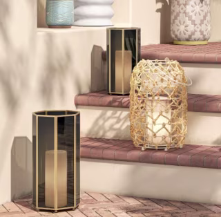 Metal/Glass Outdoor Lantern Candle Holder