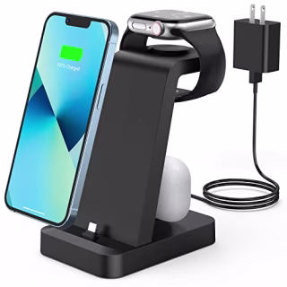 Charger Station for iPhone Multiple Devices - 3 in 1 Fast Wireless Charging Dock Stand for Apple Watch Series 7 6 SE 5 4 3 2 &amp; Airpods iPhone 14 13 12 11 Pro X Max XS XR 8 7 Plus 6s 6 with Adapter