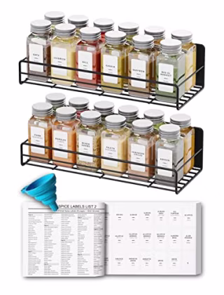 Neatsure 2 Pack Magnetic Spice Rack with 24 Spice Jars, 400 Spice Labels and Funnel, Alternative to Magnetic Spice Tins Containers, Refrigerator Fridge Shelf Organizer