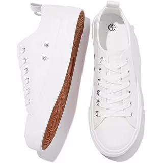 FRACORA Women's PU Leather Tennis Shoes Low Top lace up Casual Shoes Comfortable Fashion Sneaker(White,US7)