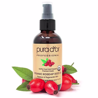 PURA D'OR Organic Rosehip Seed Oil, 100% Pure Cold Pressed USDA Certified All Natural Moisturizer Facial Serum For Anti-Aging, Acne Scar Treatment, Gua Sha Massage, Face, Hair & Skin, Women & Men, 4oz