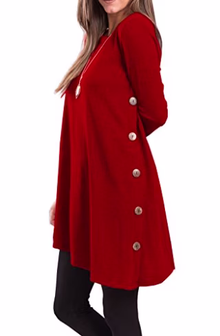 iGENJUN Women's Long Sleeve Scoop Neck Button Side Sweater Tunic Dress,S,AW-2