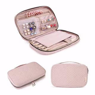 BAGSMART Jewelry Organizer Case Travel Jewelry Storage Bag for Necklace, Earrings, Rings, Bracelet, Soft Pink