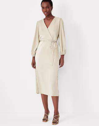 Shimmer Pleated Wrap Dress