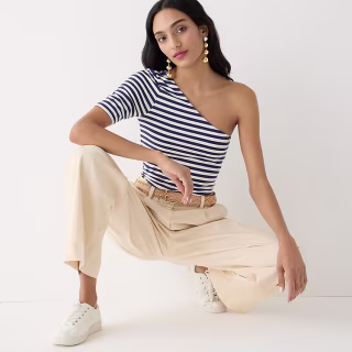 FormKnit one-shoulder elbow-sleeve T-shirt in stripe